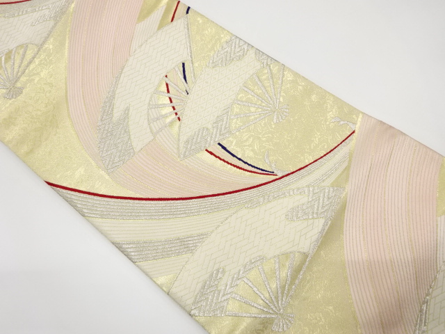 孔雀に扇模様織り出し袋帯